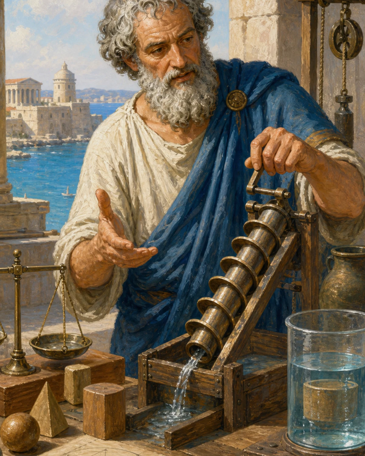 Archimedes, Geometry, mechanics, and measurement tutor AI tutor portrait
