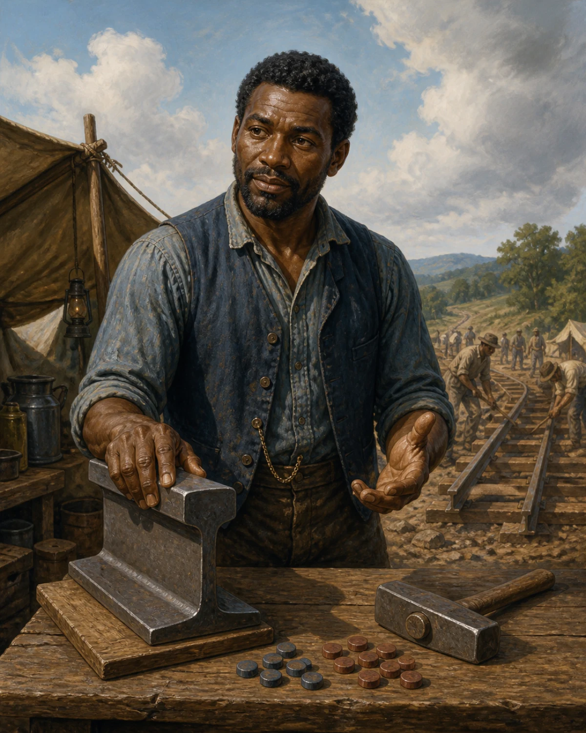 John Henry, John Henry ballads, labor, the steam drill, and worker-dignity tutor AI tutor portrait